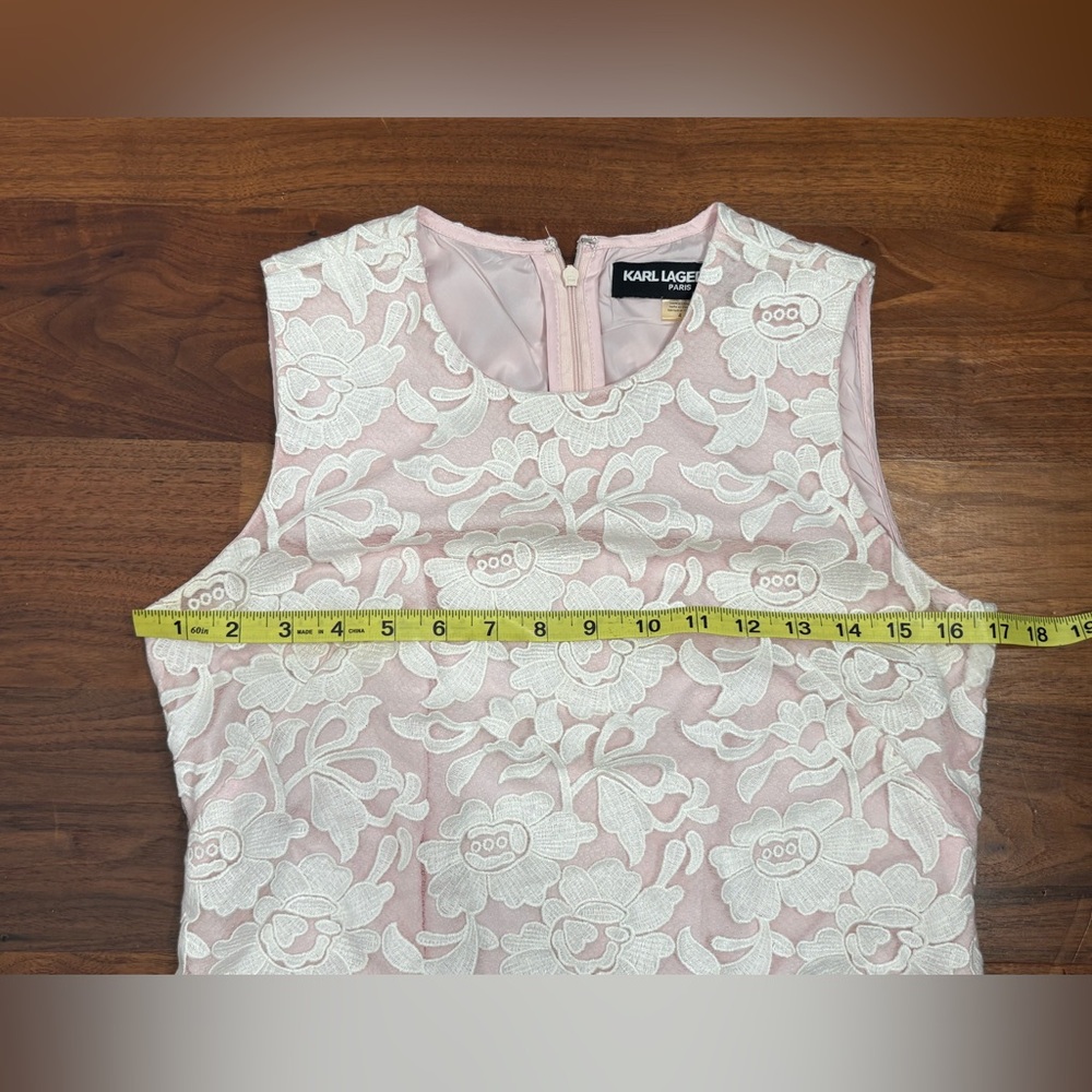 Karl Lagerfeld Baby Pink White Lace Overlay Dress - Picture 7 of 10